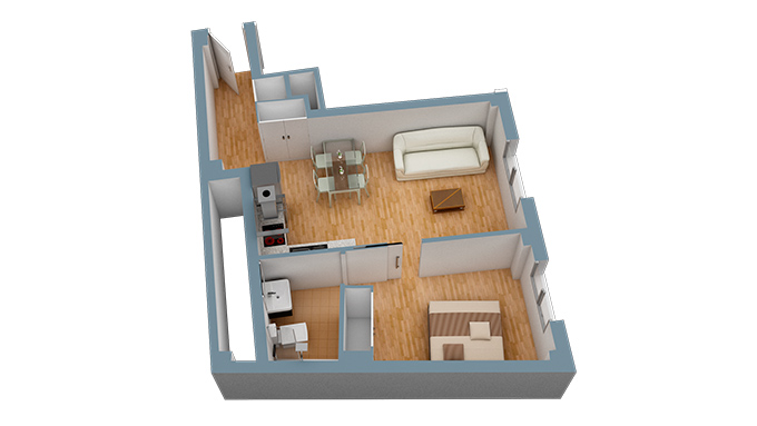 Vivienda 1 dormitorio con cocina americana